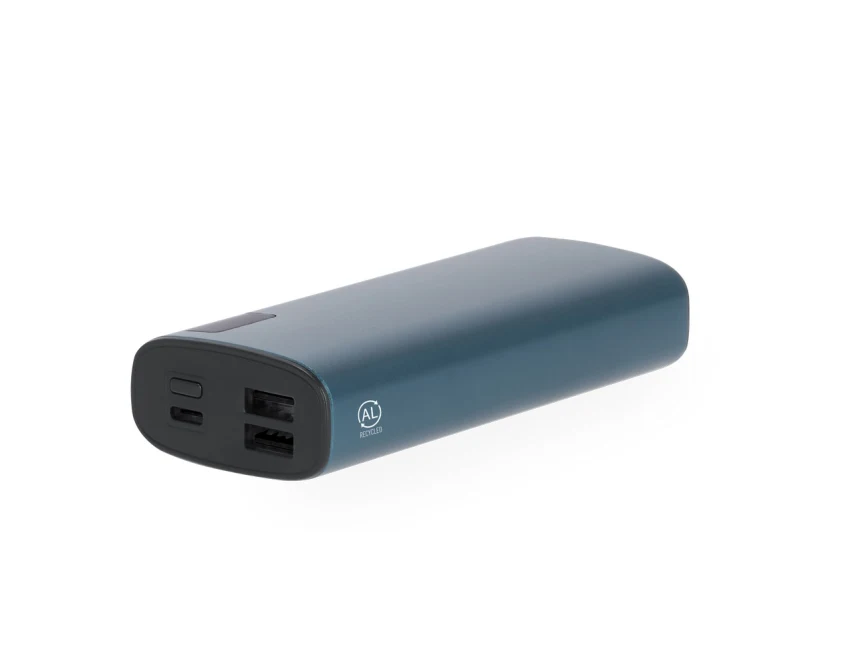 Niebieski power bank 10000 mAh aluminium z recyklingu GRS