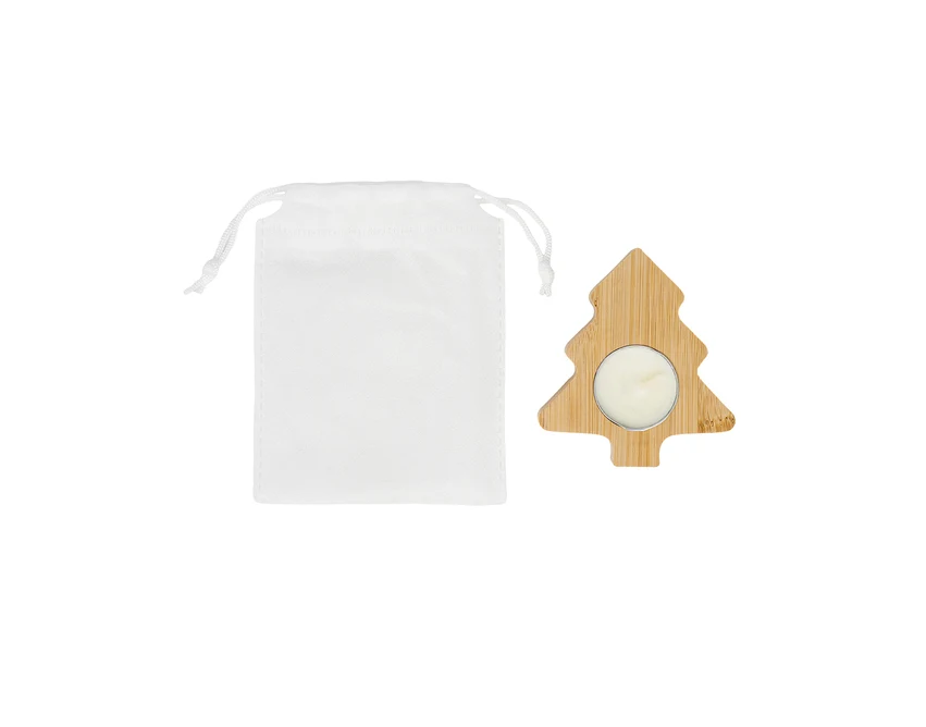 Bambusowy świecznik choinka z logo, tealight, beżowy