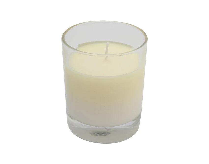 Świeca jaśmin-granat 125g w szkle z logo, niebieska