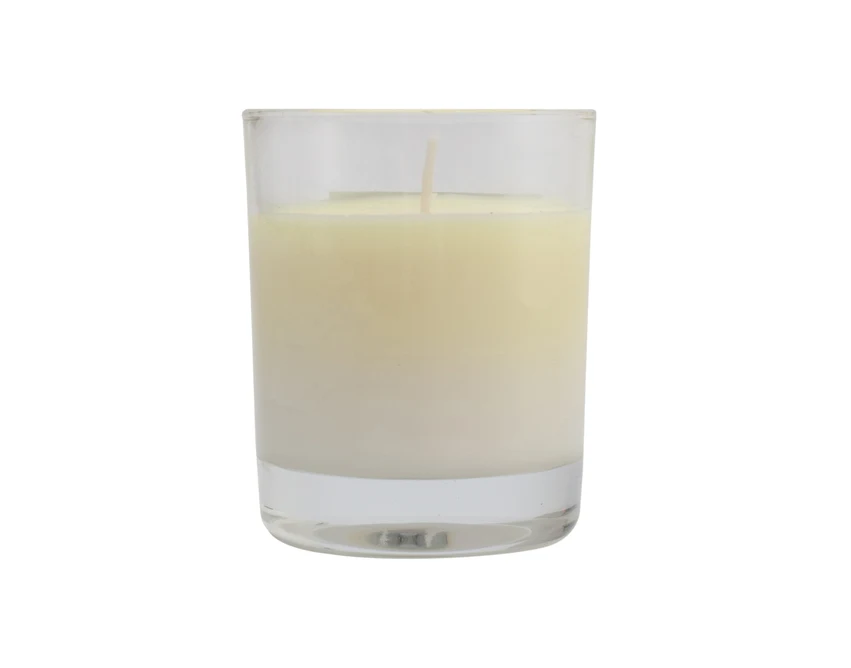 Świeca jaśmin-granat 125g w szkle z logo, niebieska