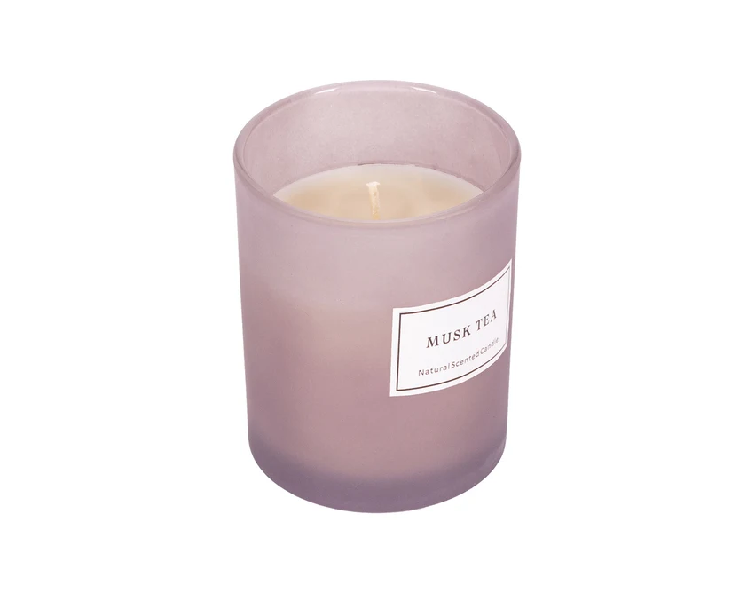 Szara świeca zapachowa 150g z logo w szkle – musk tea