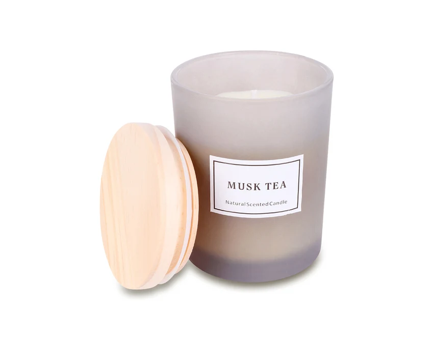 Szara świeca zapachowa 150g z logo w szkle – musk tea