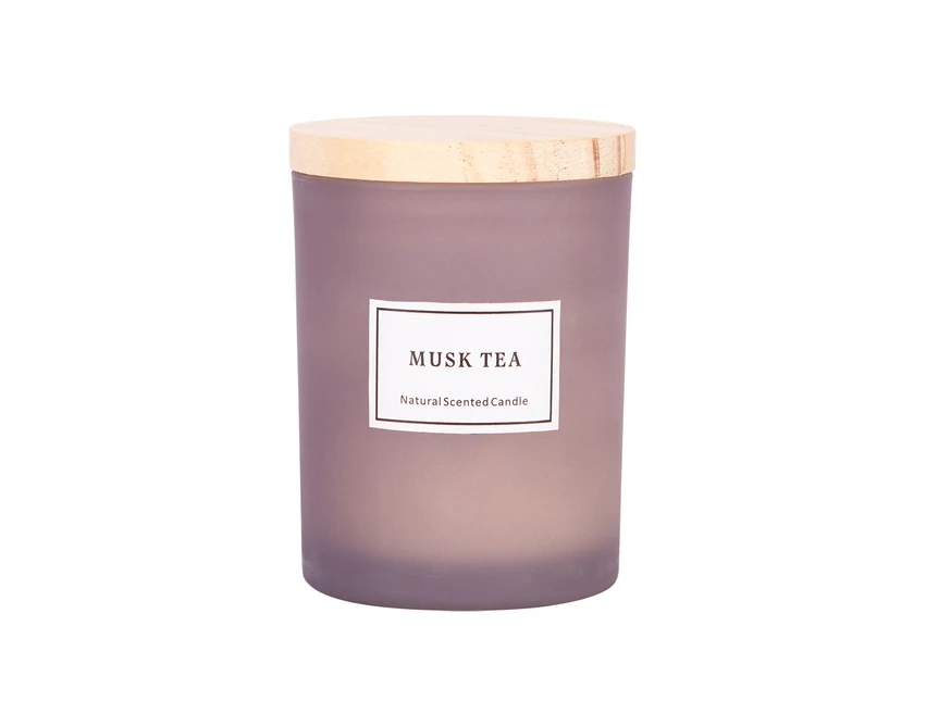 Szara świeca zapachowa 150g z logo w szkle – musk tea