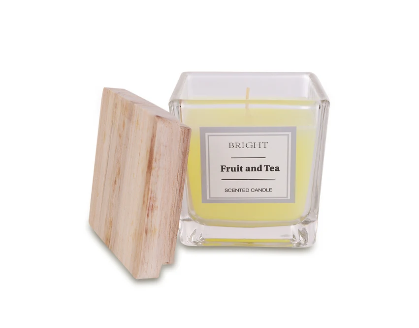 Świeca Alcamo z logo, szkło brązowe i bambusowa przykrywka