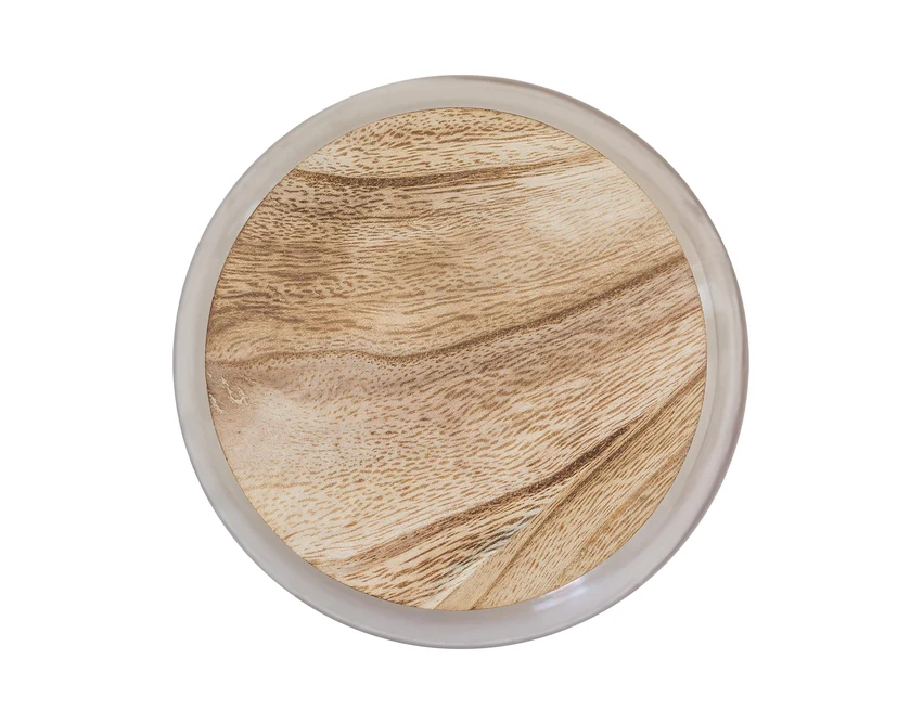 Duża biała świeca Matala z logo w szkle i drewnie 80h