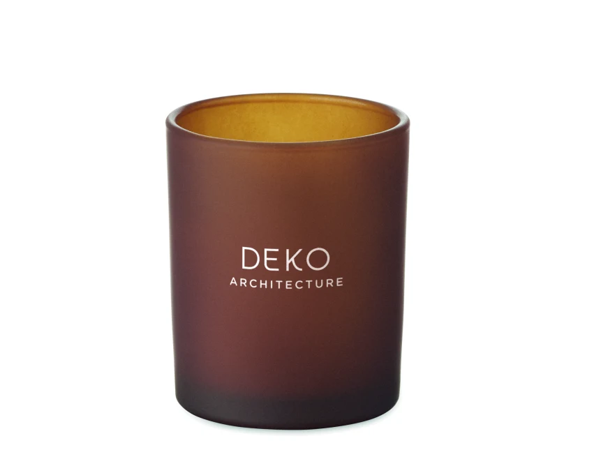 Brązowa świeca reklamowa 80g z logo w matowym szkle