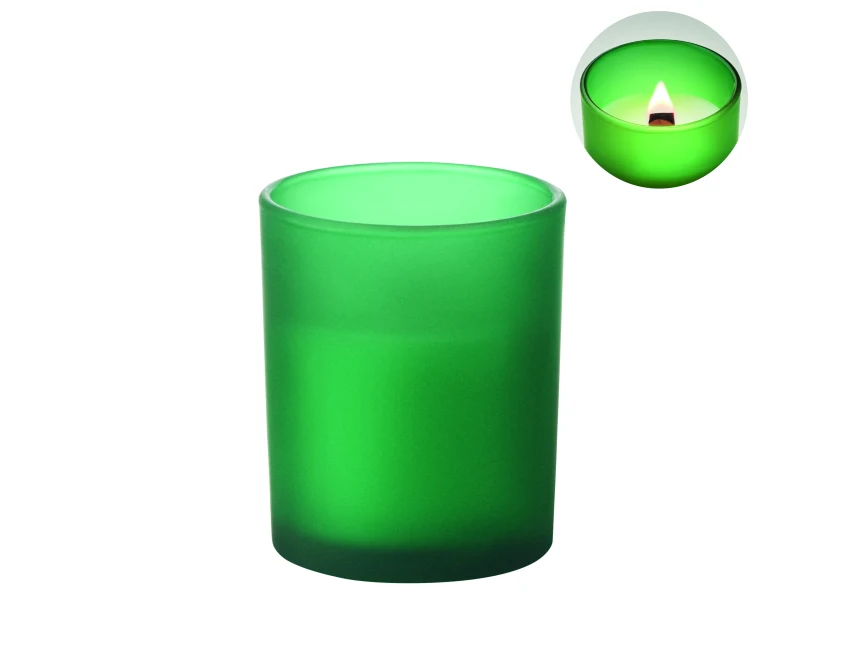 Zielona świeca reklamowa 80g z logo i drewnianym knotem