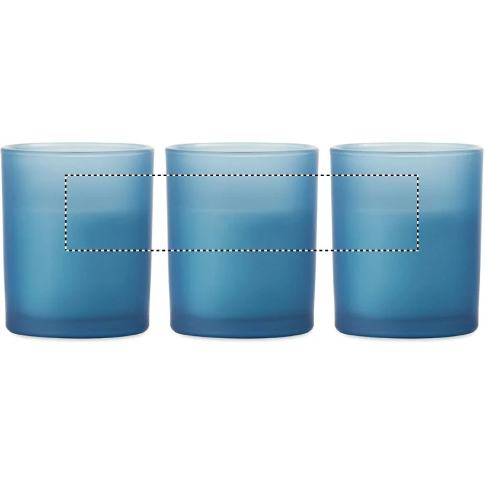 Schemat znakowania dla Sitodruk 360° - RS6 na gadżecie: Niebieska świeca firmowa 80g z logo, drewniany knot, wanilia