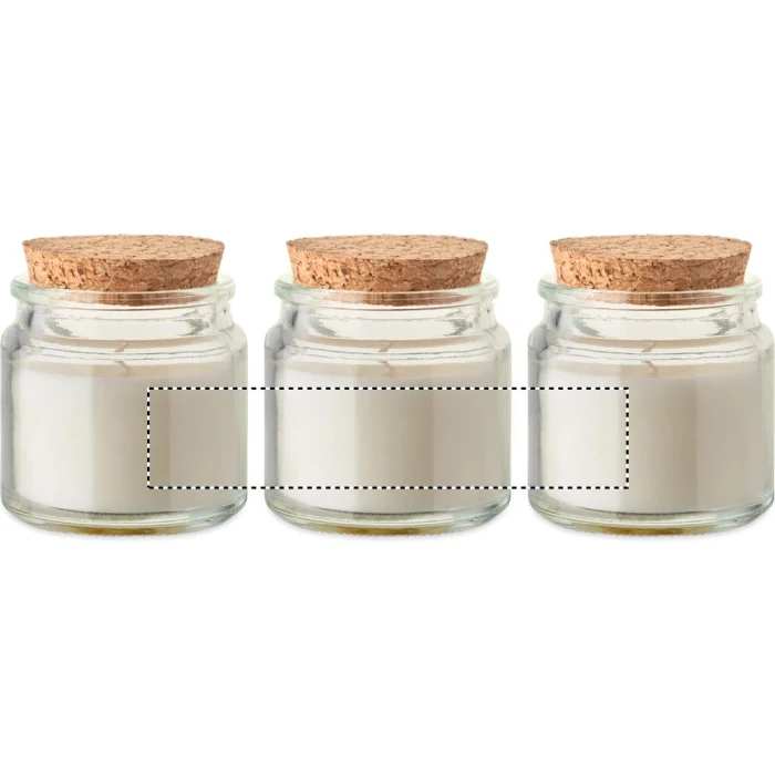 Schemat znakowania dla Sitodruk 360° - RS6 na gadżecie: Beżowa świeca waniliowa 70g z logo w szkle z korkiem