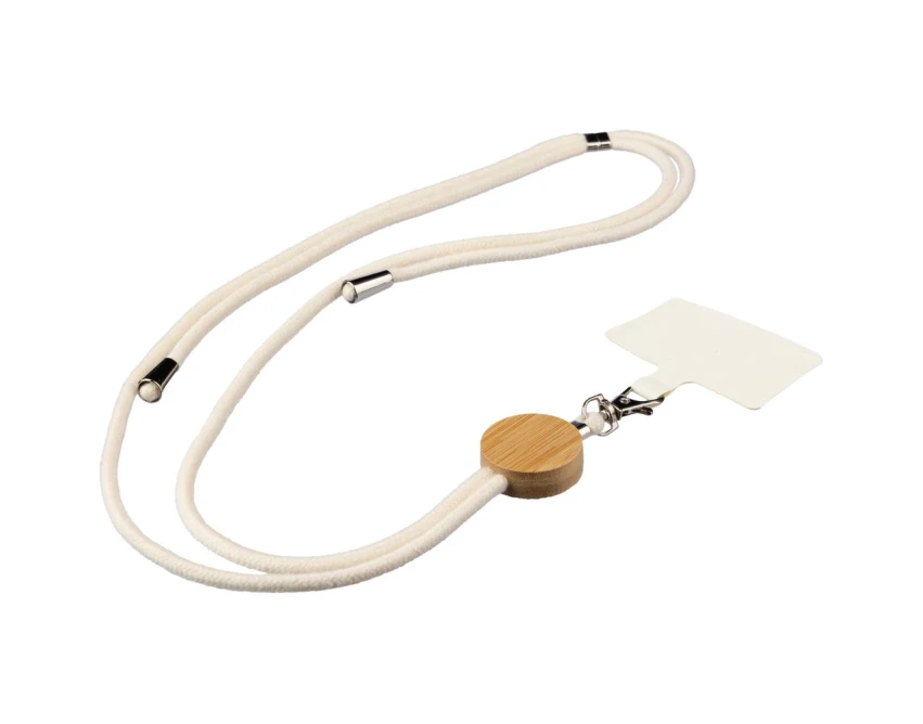 Bawełniana smycz do telefonu z bambusowym medalionem
