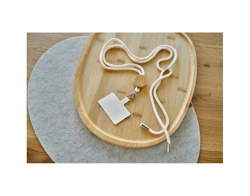 Bawełniana smycz do telefonu z bambusowym medalionem