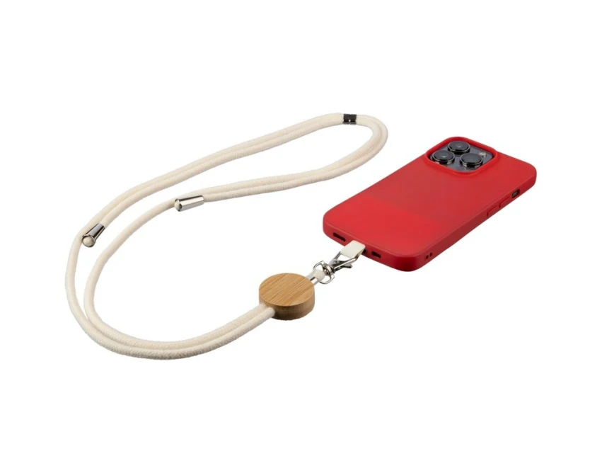 Bawełniana smycz do telefonu z bambusowym medalionem