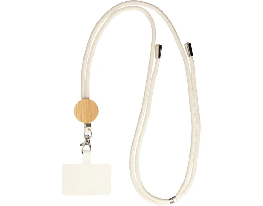 Bawełniana smycz do telefonu z bambusowym medalionem