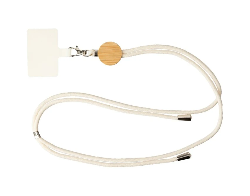 Bawełniana smycz do telefonu z bambusowym medalionem