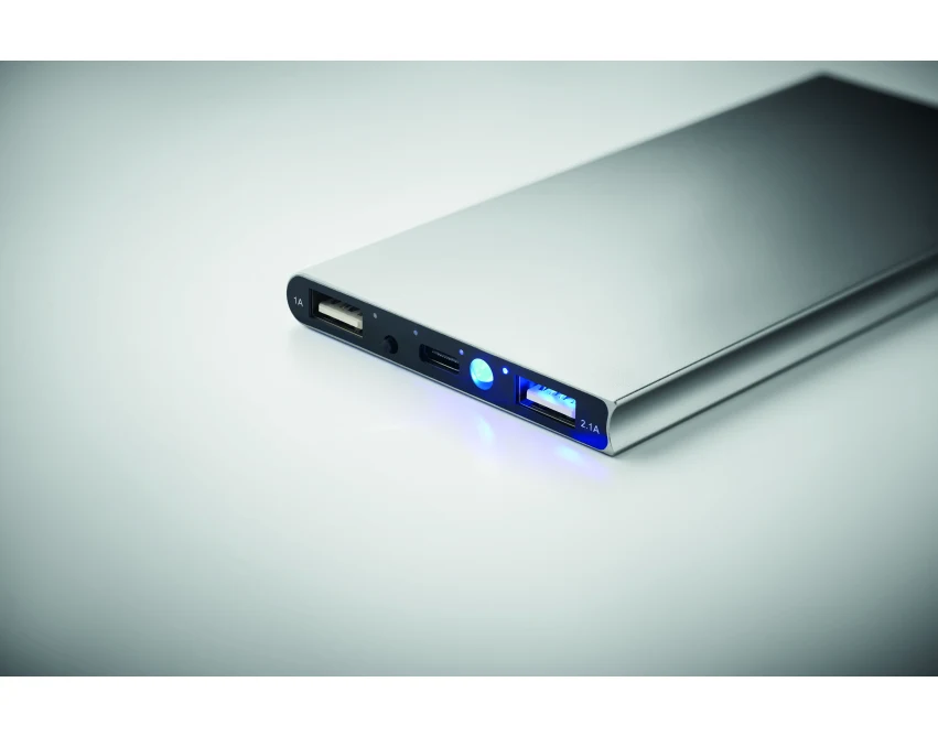 Power bank 8000 mAh srebrny mat z grawerem logo