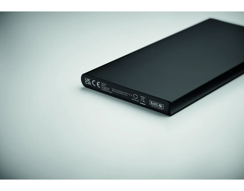 Power bank 8000 mAh czarny z recyklingowanego aluminium z logo