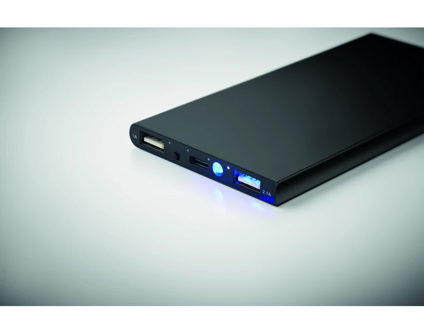 Power bank 8000 mAh czarny z recyklingowanego aluminium z logo