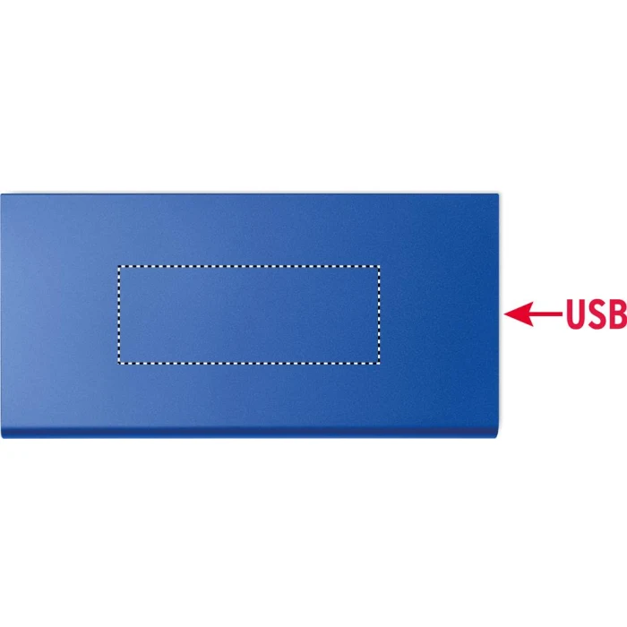 Schemat znakowania dla Tampondruk - P5 na gadżecie: Power bank 8000 mAh niebieski z logo z recyklingowanego aluminium