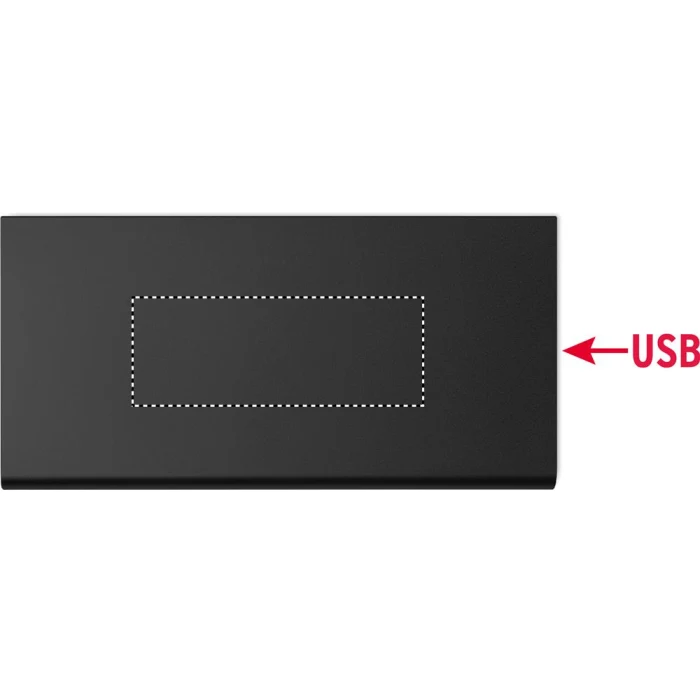 Schemat znakowania dla Tampondruk - P5 na gadżecie: Power bank 8000 mAh czarny z recyklingowanego aluminium z logo