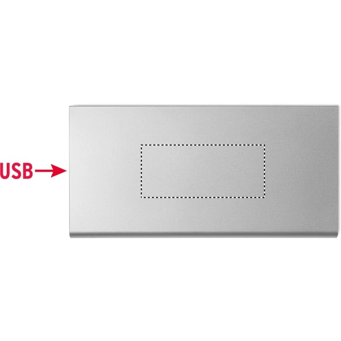 Schemat znakowania dla Tampondruk - P5 na gadżecie: Power bank 8000 mAh srebrny mat z grawerem logo