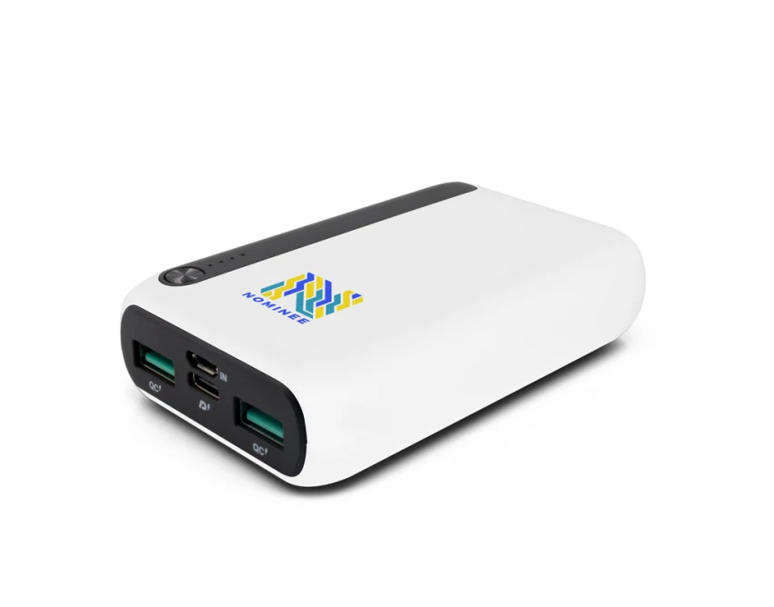 Biały power bank 10000 mAh USB-C PD z logo firmy
