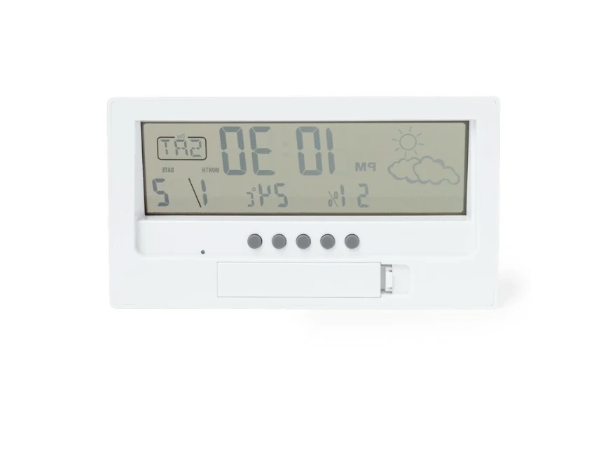 Bambusowa stacja pogodowa z logo, drewno/ABS, alarm, LCD