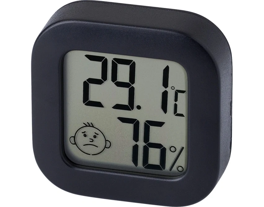 Czarna stacja pogodowa ABS z logo – LCD, biurkowy gadżet