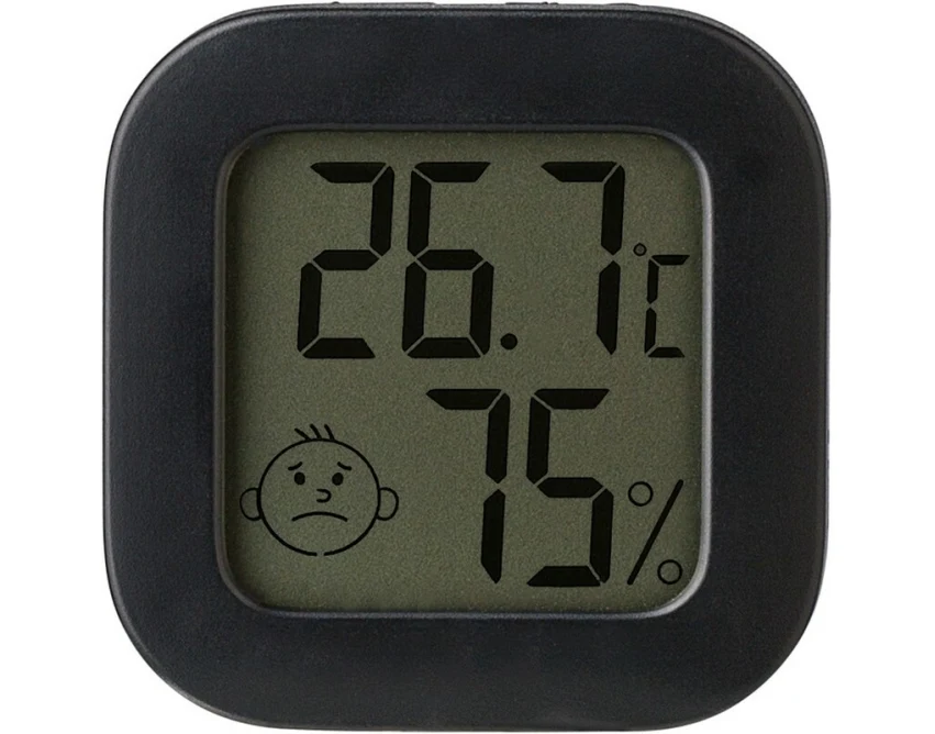 Czarna stacja pogodowa ABS z logo – LCD, biurkowy gadżet