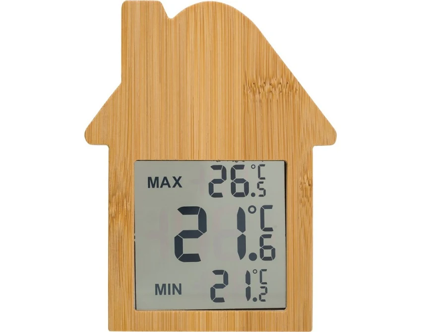 Bambusowa stacja pogodowa domek z logo, brązowa