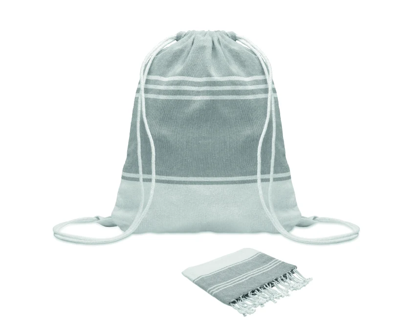 Szary ręcznik hammam z logo 90x160 z workiem – firmowy