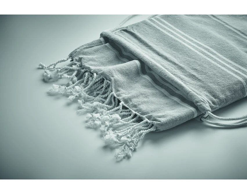 Szary ręcznik hammam z logo 90x160 z workiem – firmowy