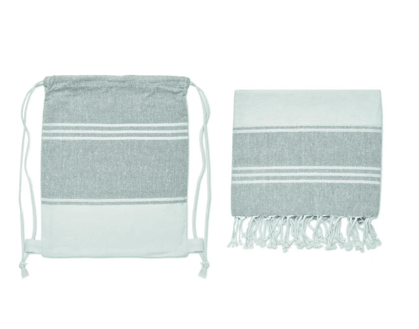 Szary ręcznik hammam z logo 90x160 z workiem – firmowy