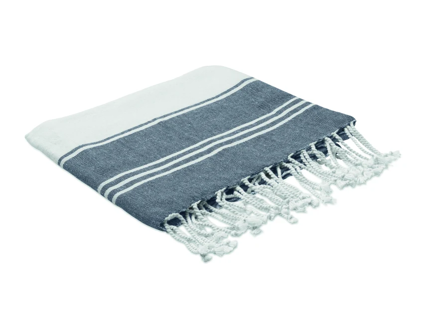 Niebieski ręcznik hammam 90x160 z logo + worek dla firm