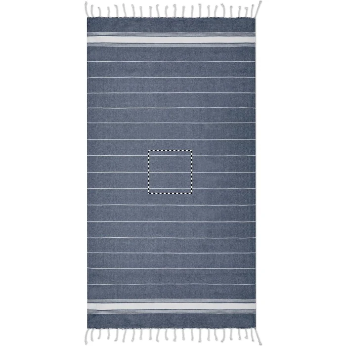 Schemat znakowania dla Haft - E na gadżecie: Granatowy ręcznik plażowy Malibu z logo – bawełna, frędzle