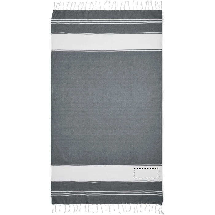 Schemat znakowania dla Transfer sitodruk - T1 na gadżecie: Niebieski ręcznik hammam 90x160 z logo + worek dla firm