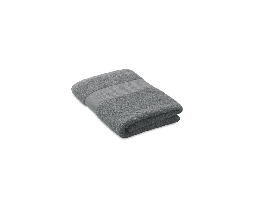 Szary ręcznik bawełniany 100x50 z logo OEKO-TEX, haft