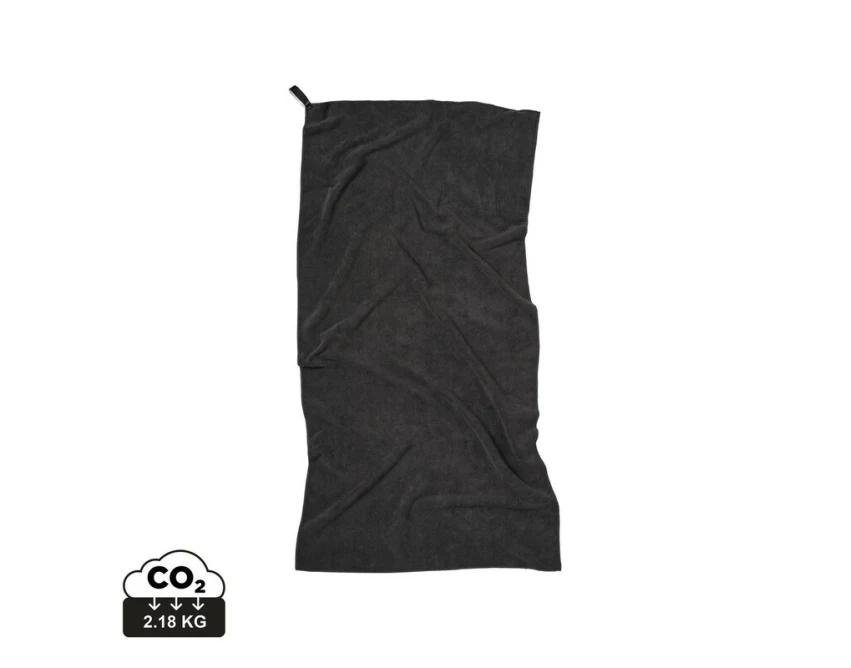 Czarny ręcznik sportowy VINGA RPET z logo dla firm