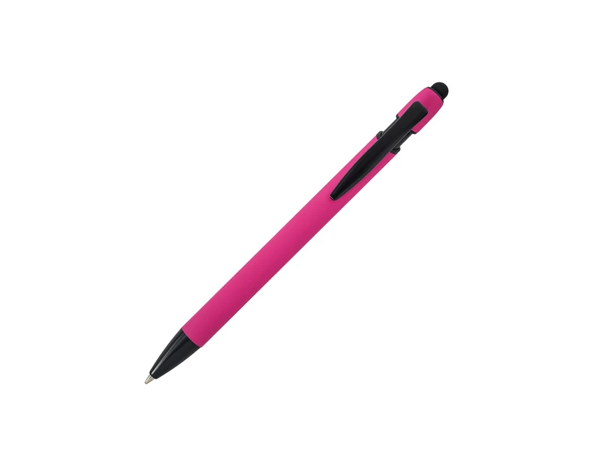 Różowy długopis Softnero z rysikiem i grawerem logo