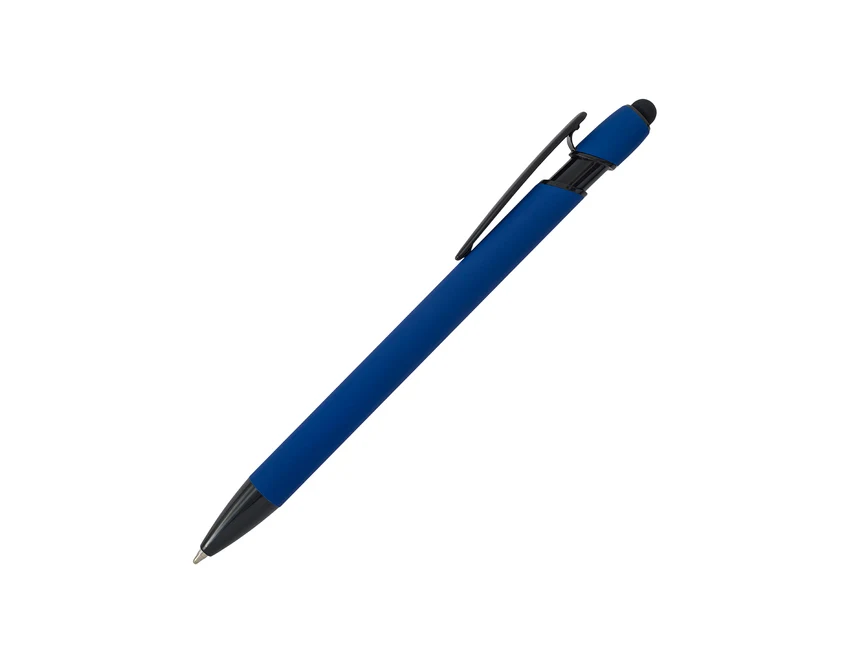 Długopis Softnero granatowy aluminiowy z rysikiem i logo