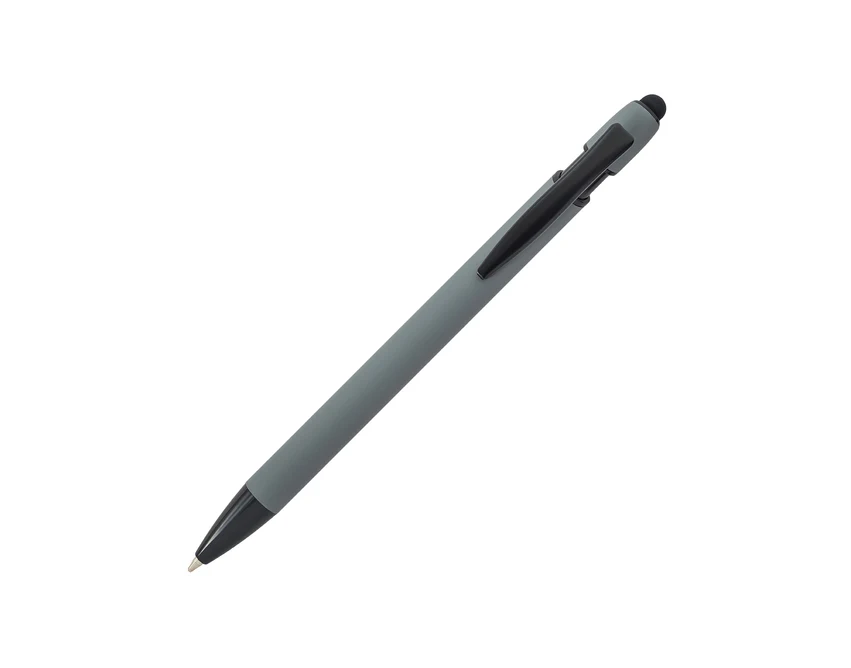 Długopis Softnero szary z logo i stylusem – aluminium