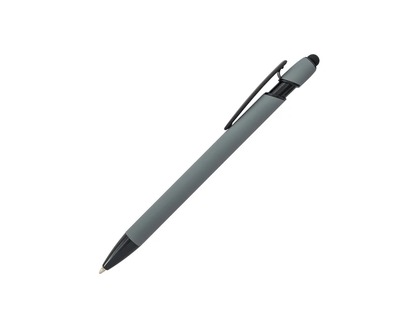 Długopis Softnero szary z logo i stylusem – aluminium