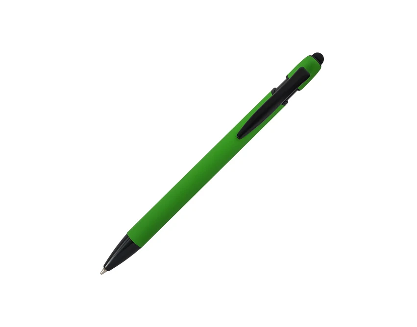 Długopis Softnero zielony aluminiowy z rysikiem i logo