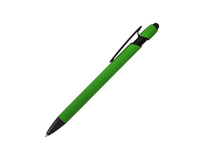Długopis Softnero zielony aluminiowy z rysikiem i logo