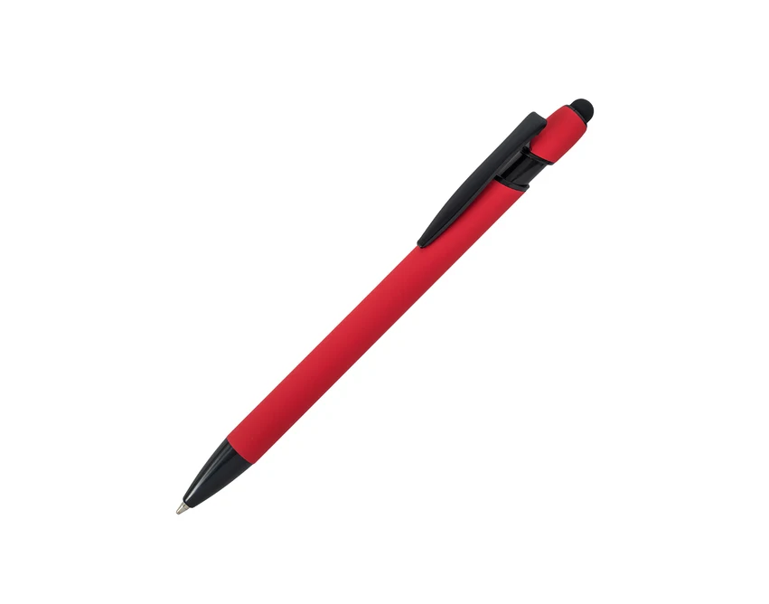 Czerwony długopis Softnero z rysikiem i grawerem logo