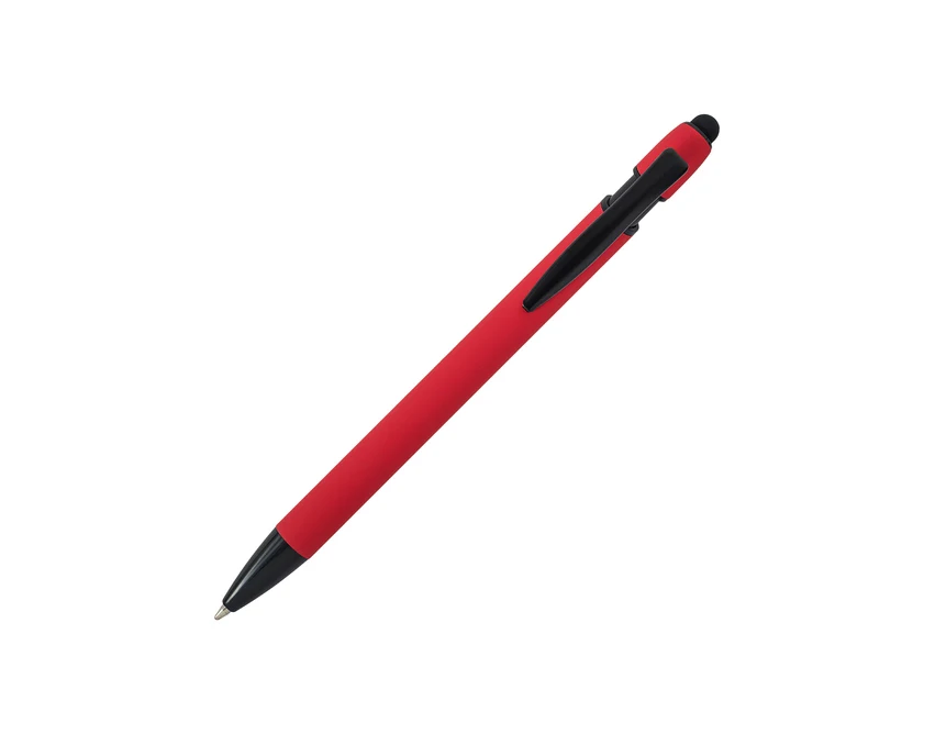 Czerwony długopis Softnero z rysikiem i grawerem logo