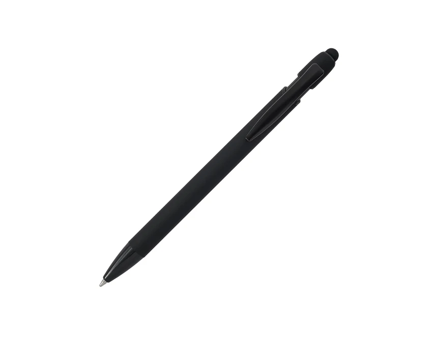 Czarny długopis Softnero aluminiowy z rysikiem i grawerem