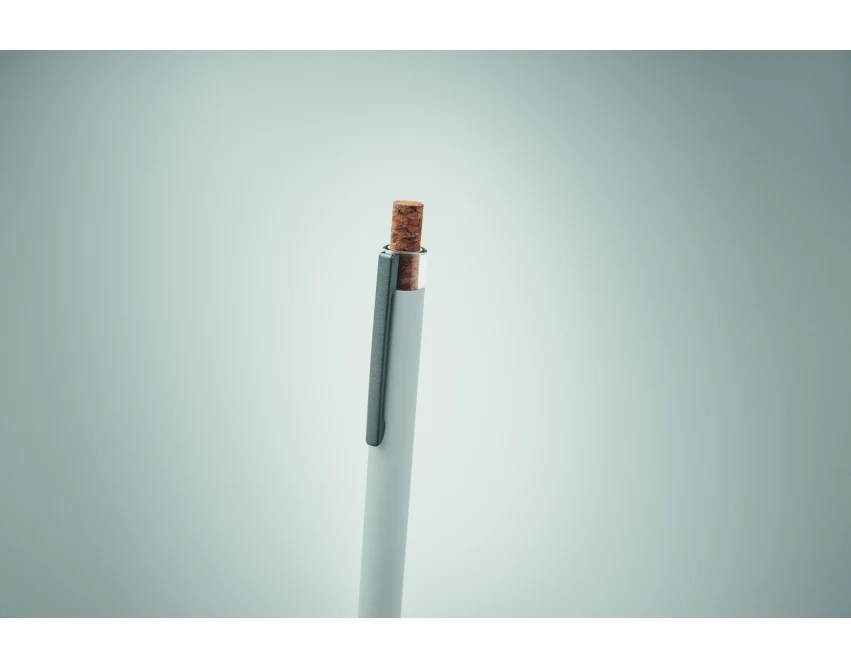 Biały długopis metalowy Bergamo+ z grawerem i korkiem