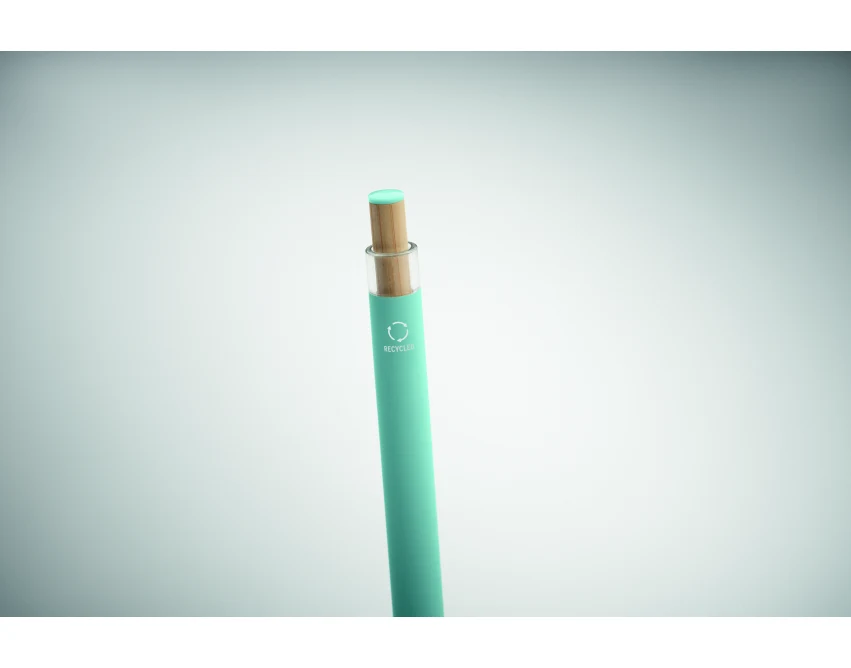 Długopis reklamowy baby blue z recyklingu i grawerem logo