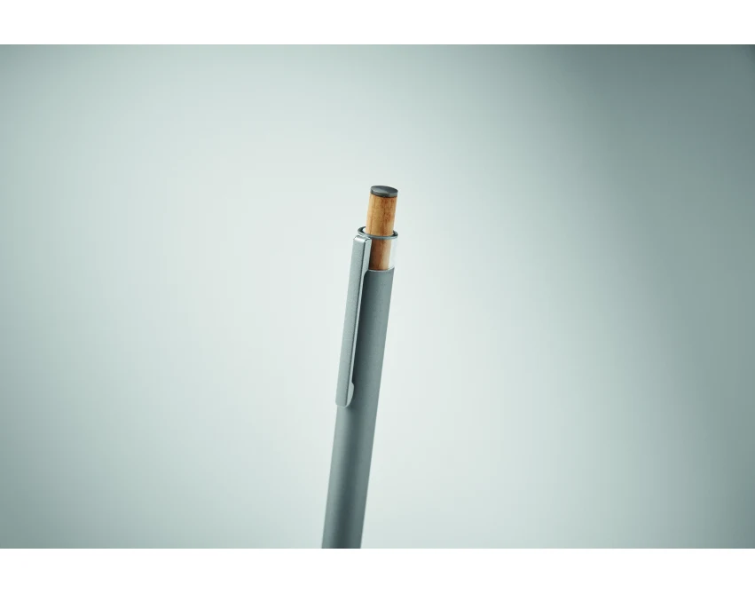 Długopis metalowy srebrny mat z bambusowym przyciskiem, grawer