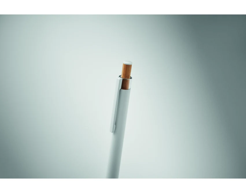 Biały długopis metalowy z recyklingu z bambusowym przyciskiem